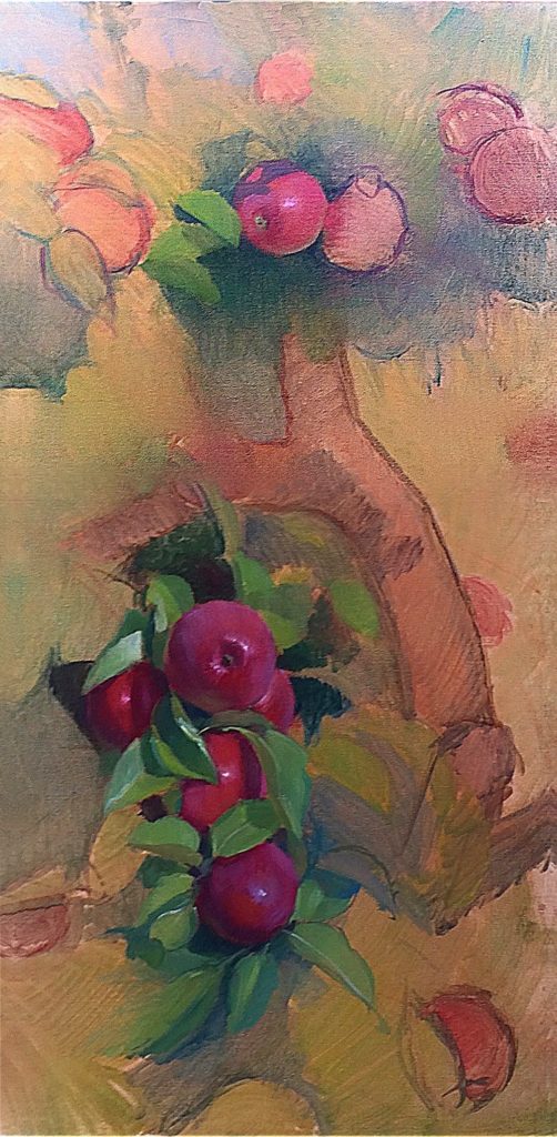 in-progress painting of apples