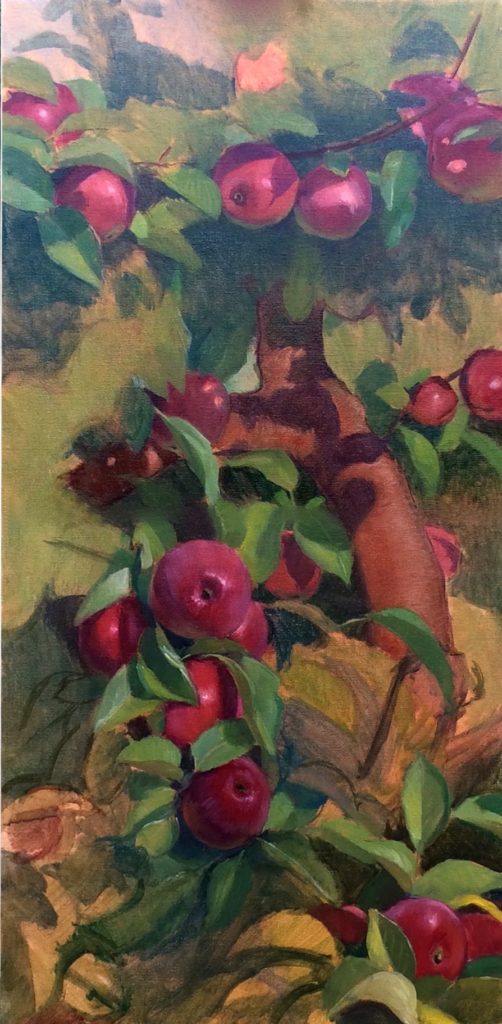 in-progress painting of apples