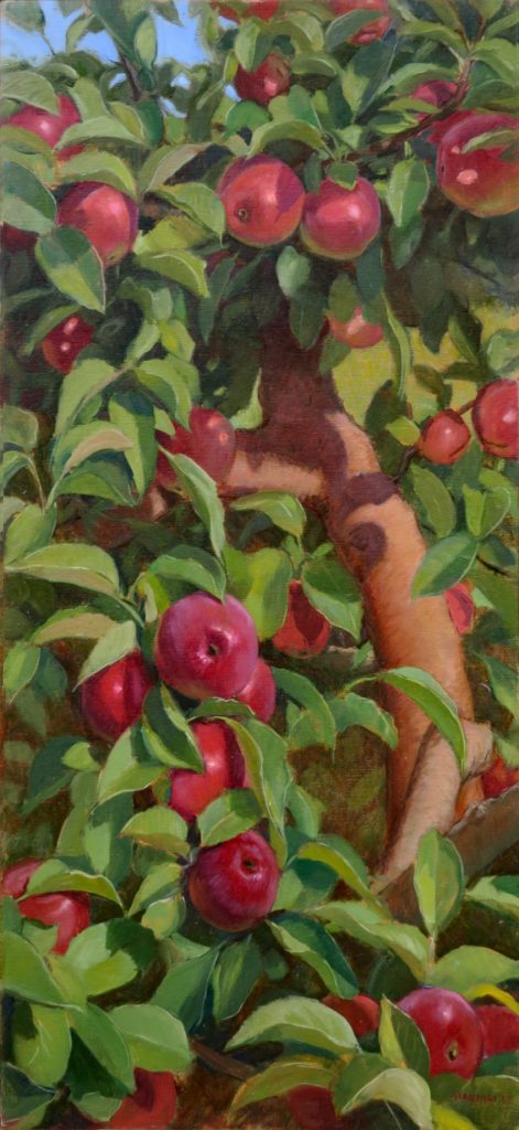 Plein air painting of apples