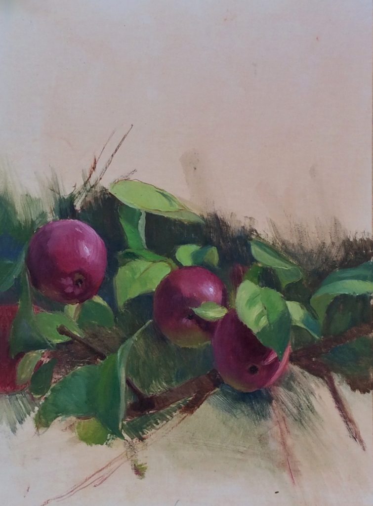 Preliminary stages of Heartfelt Farm Apples painting