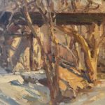 Plein air painting of a bridge