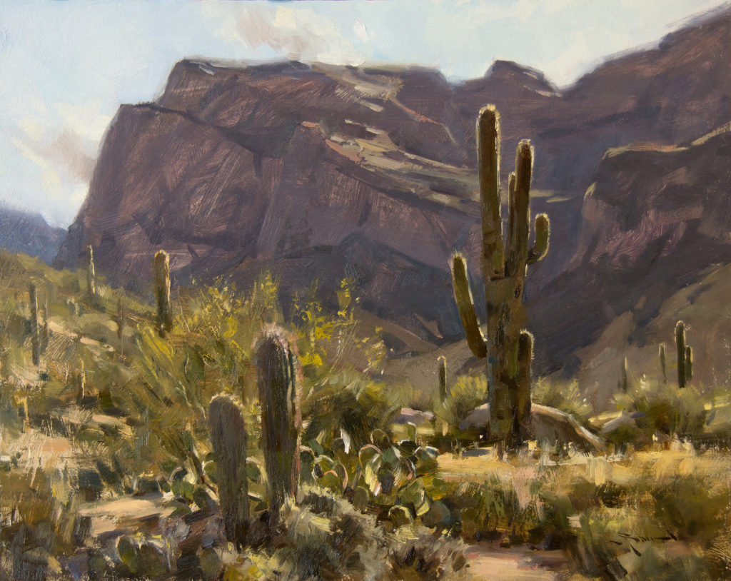 Oil painting of a cactus in desert