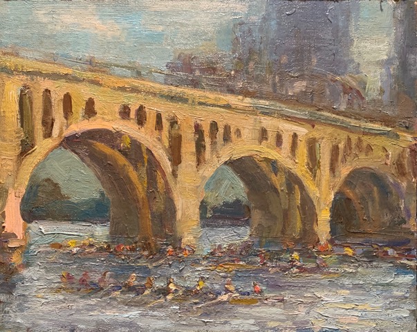 Plein air painting of a bridge