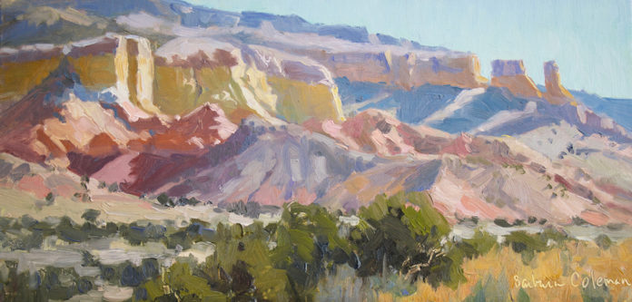Oil painting of colored cliffs in New Mexico