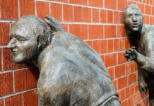 It’s Okay to Eavesdrop on These 17 Artists Sculpture of men listening