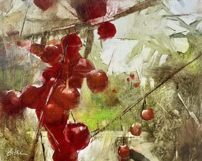 Oil painting of cherry tree