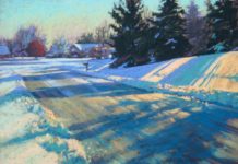 Pastel painting of snowy landscape