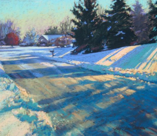 Pastel painting of snowy landscape