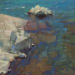 Landscape painting in blues