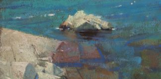 Landscape painting in blues