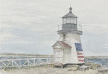 Mario Andres Robinson, “Brant Point Light Sketch,” 2020, watercolor, 9 x 12 in., Collection the artist, Plein air