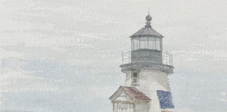 Mario Andres Robinson, “Brant Point Light Sketch,” 2020, watercolor, 9 x 12 in., Collection the artist, Plein air