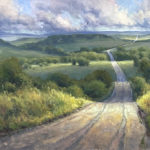 Pastel painting of country road over rolling hills