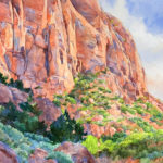 Watercolor painting of natural stone cathedral in Zion National Park