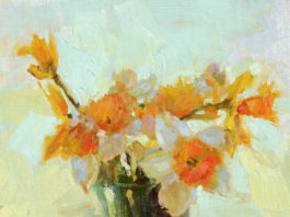 Alla Prima Oil painting of daffodils