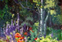 Plein air painting of a garden