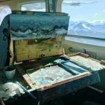 William Wood - painting in an airplane