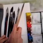 Keiko's brushes and palette, as shown in her demo on how to paint with watercolor