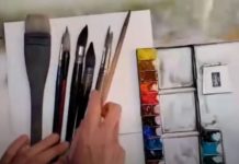 Keiko's brushes and palette, as shown in her demo on how to paint with watercolor