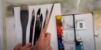 Keiko's brushes and palette, as shown in her demo on how to paint with watercolor