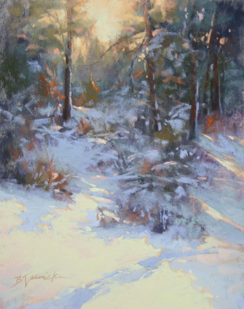 Landscape painting - Barbara Jaenicke, "Winter Evening Shimmer," 2018, pastel, 8 x 10 in., Sold