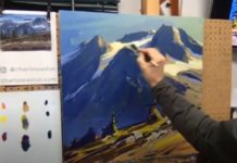 A scene from Charlie Easton's acrylic landscape painting demo
