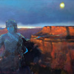 Oil painting of visitor to the Grand Canyon wearing a face mask during Covid-19 pandemic
