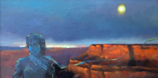 Oil painting of visitor to the Grand Canyon wearing a face mask during Covid-19 pandemic