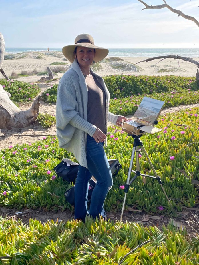 Katy Smith painting outdoors in Pismo Beach, California