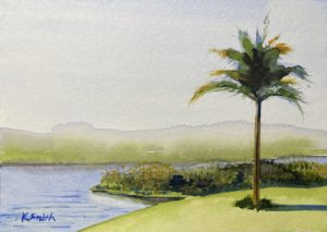 watercolor painting of palm tree