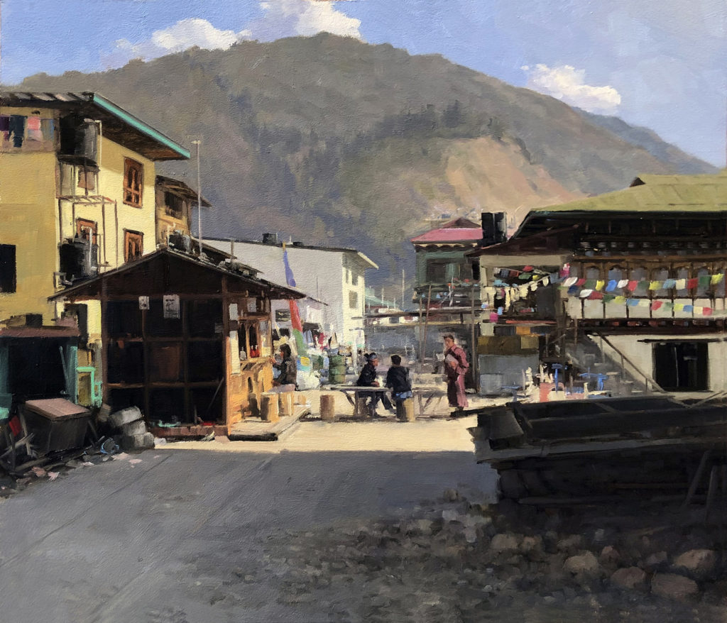 Stock Schlueter, "Paro Bhutan," oil on panel, 14 x 16