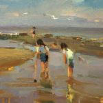 Plein air painting of a beach scene