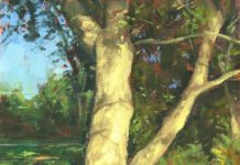 Dalibor Dejanovic, “Self-Portrait in the Sun,” 2018, pastel, 8 x 6 in., Collection the artist, Plein air