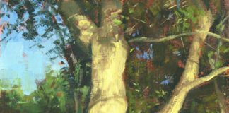Dalibor Dejanovic, “Self-Portrait in the Sun,” 2018, pastel, 8 x 6 in., Collection the artist, Plein air