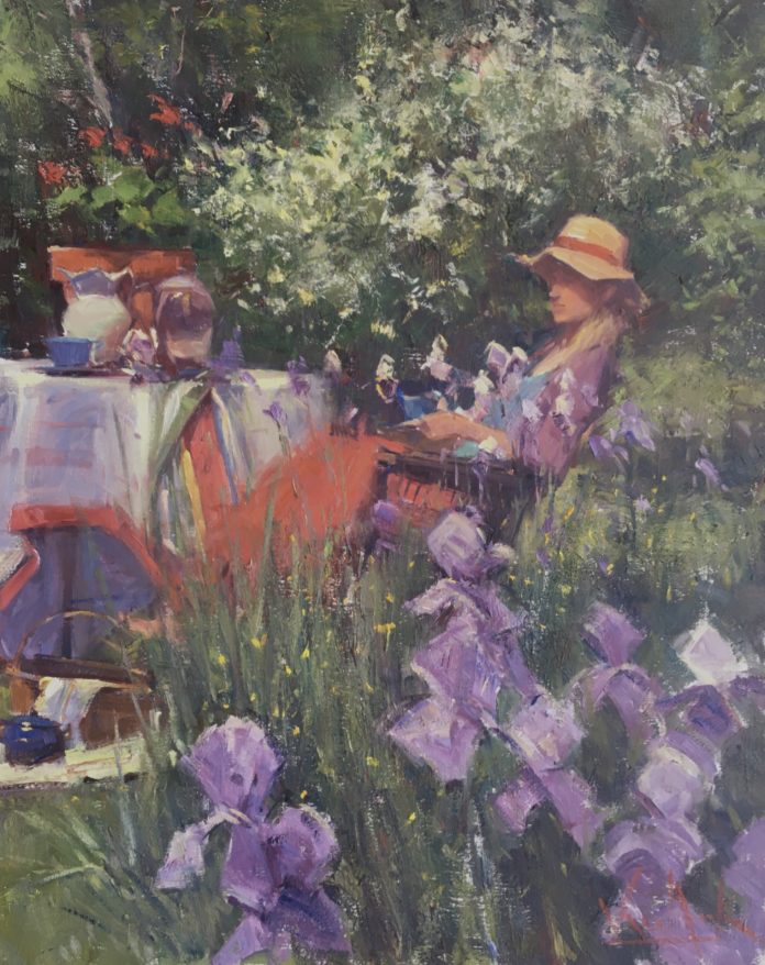 George Van Hook, “Iris,” 2020, oil, 30 x 24 in., Collection the artist, Plein air