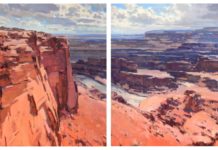 Jill Carver, “Canyonlands From Deadhorse Point,” 2020, oil, diptych, 30 x 30 in. panels