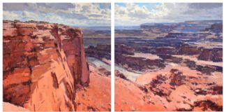 Jill Carver, “Canyonlands From Deadhorse Point,” 2020, oil, diptych, 30 x 30 in. panels