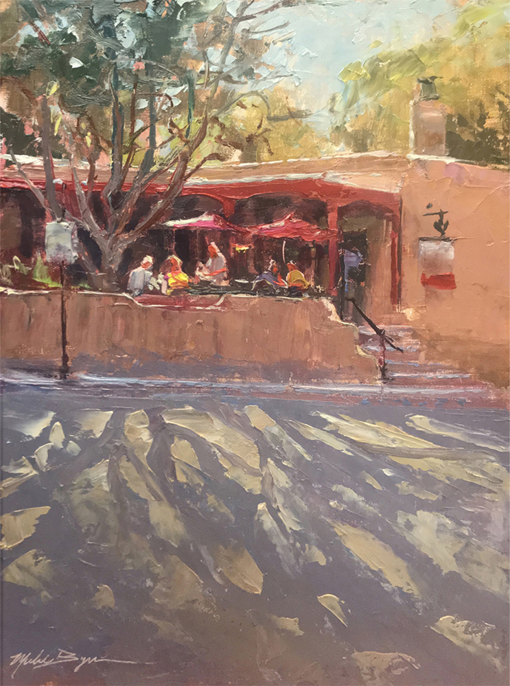 Oil painting of cafe in Santa Fe