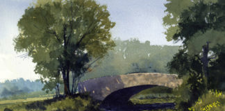 Watercolor painting of a bridge