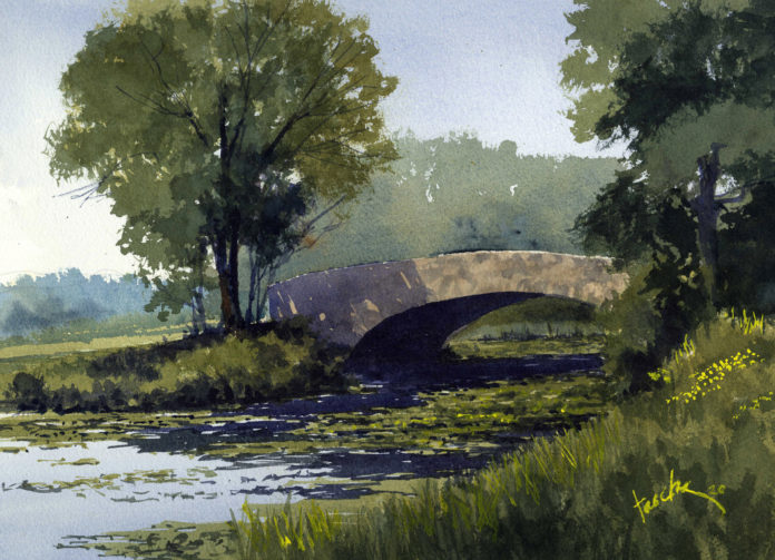 Watercolor painting of a bridge