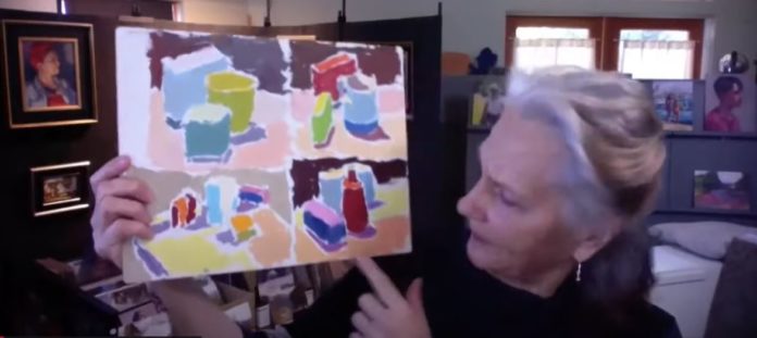 Color blocking in art demonstration