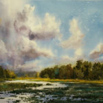 Featured Artwork: Brienne M. Brown painting of a marshy lake with clouds in the sky, by Brienne M. Brown