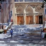 Watercolor painting of a church