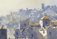 Michael Reardon, “Tivoli Morning,” 2018, watercolor, 10 x 5 in., Collection the artist, Plein air
