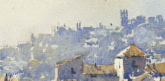 Michael Reardon, “Tivoli Morning,” 2018, watercolor, 10 x 5 in., Collection the artist, Plein air