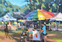 Acrylic painting of popsicle stand in a park