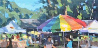 Acrylic painting of popsicle stand in a park