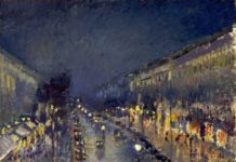 Camille Pissarro, "The Boulevard Montmartre at Night" painting