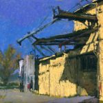 Pastel painting of a grainery
