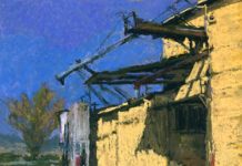 Rural Funk and Fabulous Skies in Pastel Pastel painting of a grainery